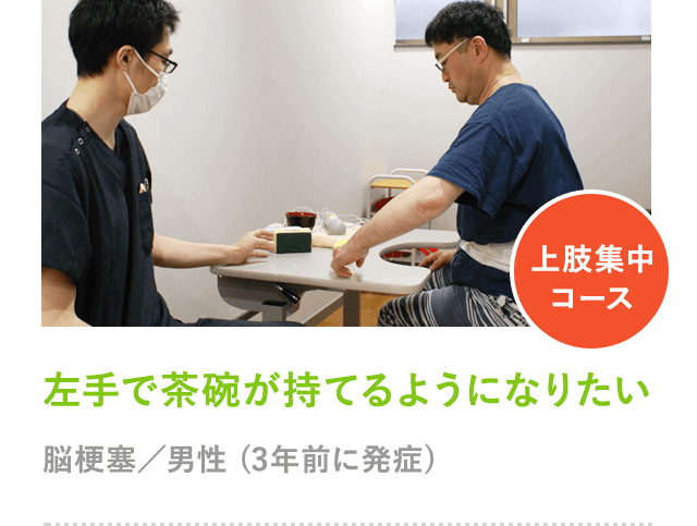 左手で茶碗が持てるようになりたい 脳梗塞／男性 (3年前に発症)